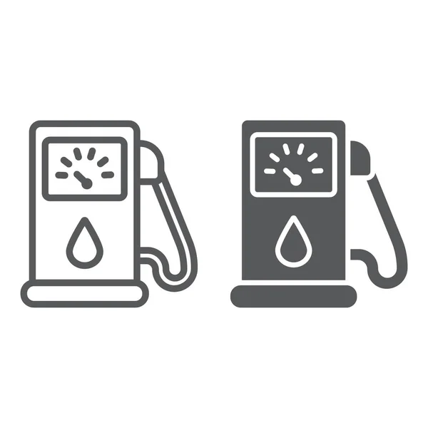 Benzine lijn en glyph icoon, brandstof en benzine, gas pomp Sign, vector graphics, een lineair patroon op een witte achtergrond. — Stockvector