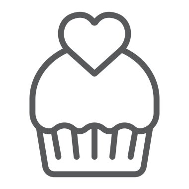 Cupcake çizgi simgesi, kek ve tatlı, çörek işareti, vektör grafikleri, beyaz bir arka planda doğrusal bir desen.