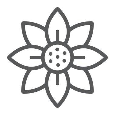 Çiçek çizgisi simgesi, çiçek ve Flora, çiçek işareti, vektör grafikleri, beyaz bir arka planda doğrusal bir desen.