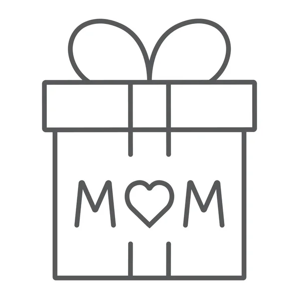 Ajándék anya vékony vonal ikon, jelen és ünnep, anya ajándékdoboz jel, vektor grafika, lineáris minta fehér alapon. — Stock Vector