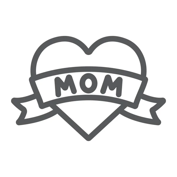 Corazón con el icono de la línea de inscripción mamá, el amor y la madre, el amor signo de tatoo mamá, gráficos vectoriales, un patrón lineal sobre un fondo blanco . — Vector de stock