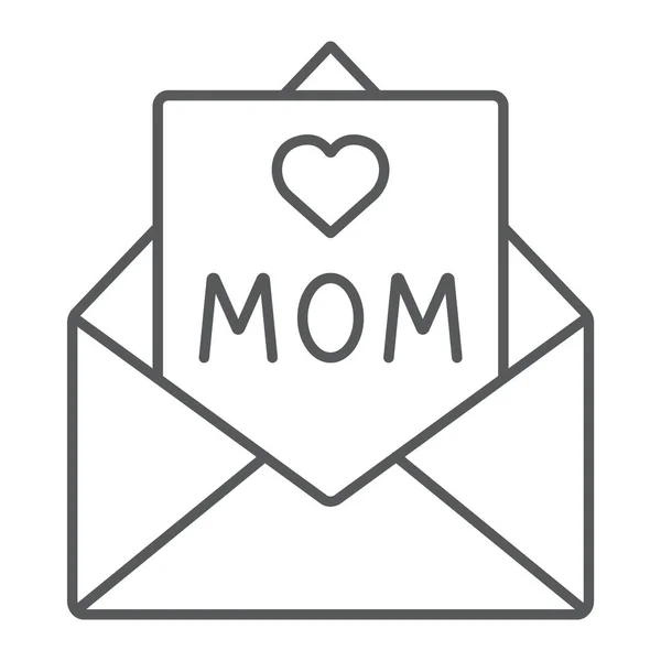 Letter for MOM vékony vonal ikon, levél és kártya, borítékjel, vektorgrafika, fehér alapon lineáris minta. — Stock Vector