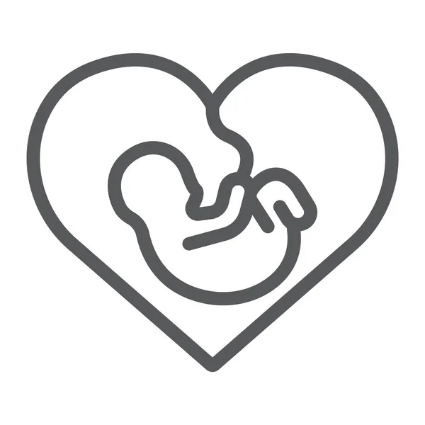 Novorozenecká ikona čáry srdce, láska a dítě, srdce s dítětem podepsat, vektory, lineární vzor na bílém pozadí. — Stockový vektor