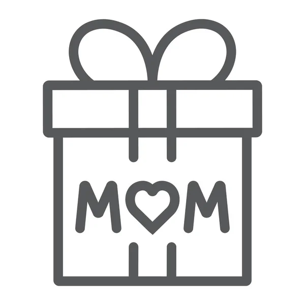 Regalo para el icono de la línea de mamá, presente y vacaciones, signo de caja de regalo de mamá, gráficos vectoriales, un patrón lineal sobre un fondo blanco . — Archivo Imágenes Vectoriales