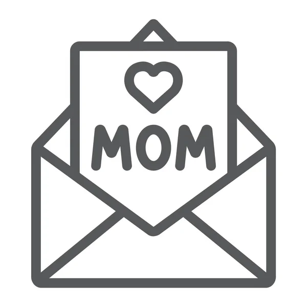 엄마 선 아이콘, 메일과 카드, 봉투 표시, 벡터 그래픽, 흰색 배경에 선형 패턴에 대 한 편지. — 스톡 벡터