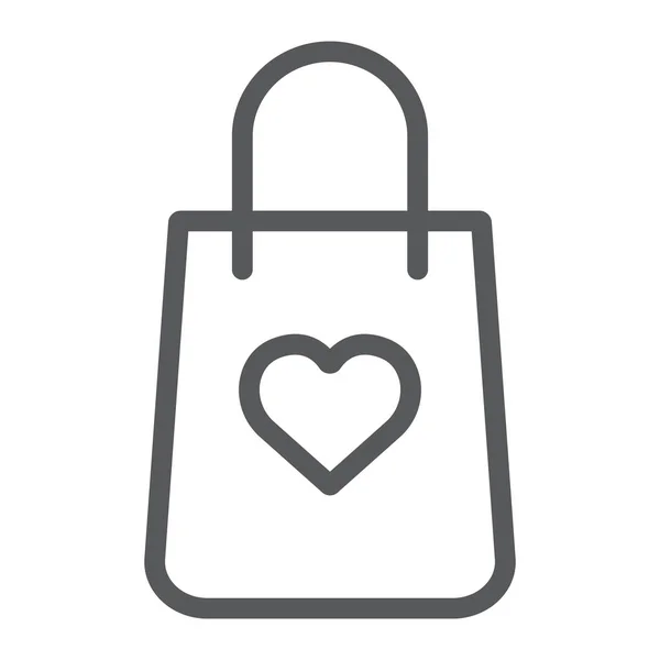 Sac à provisions avec icône de ligne de coeur, paquet et cadeau, signe de sac cadeau, graphiques vectoriels, un motif linéaire sur un fond blanc . — Image vectorielle