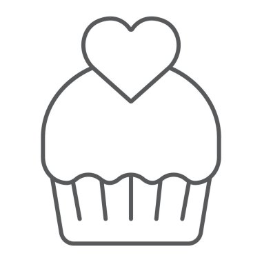 Cupcake ince çizgi simgesi, pasta ve tatlı, muffin işareti, vektör grafikleri, doğrusal model beyaz bir arka plan üzerinde.