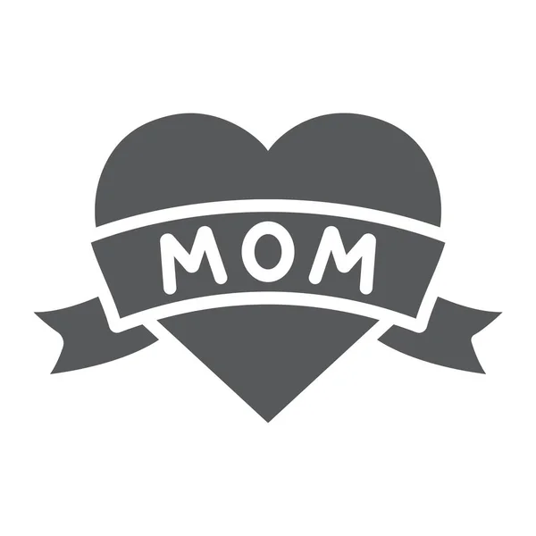 Heart with mom inscription glyph icon, love and mother, love mom tatoo sign, vector graphics, a solid pattern on a white background. — Stock Vector