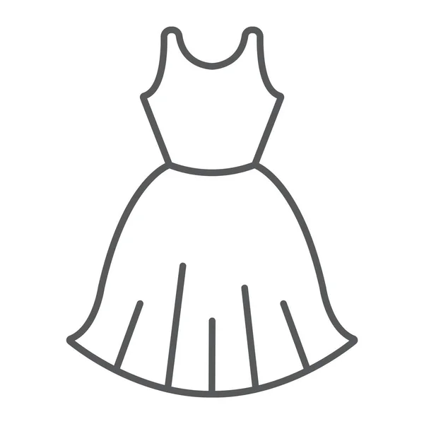 Žena šaty tenká linie ikonu, ženské a oblečení, šaty znamení, vektory, lineární vzor na bílém pozadí. — Stockový vektor