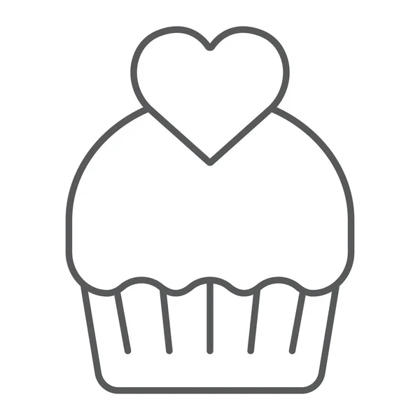 Cupcake ícone de linha fina, bolo e doce, sinal de muffin, gráficos vetoriais, um padrão linear em um fundo branco . —  Vetores de Stock