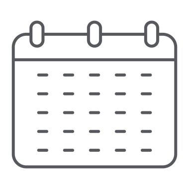 Takvim ince çizgi simgesini, hatırlatma ve tarihi, zamanlama işareti, vektör grafikleri, doğrusal model beyaz bir arka plan üzerinde.