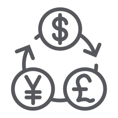 Döviz Alım Satım satırı simgesi, mali ve vektör grafikleri, doğrusal model beyaz bir arka plan üzerinde banka, para işareti,.