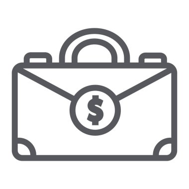 Para bavul satırı simgesi, çanta ve iş, durum işareti, vektör grafikleri, doğrusal model beyaz bir arka plan üzerinde.