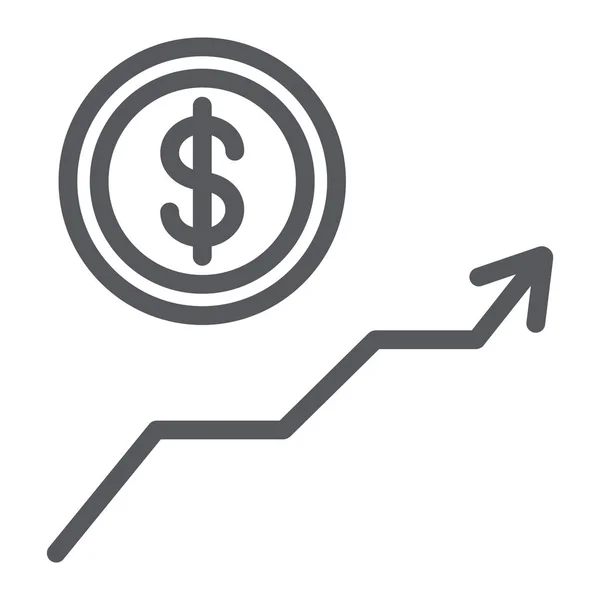 美元增长线图标, 金融和图形, 货币增加符号, 矢量图形, 在白色背景的线性模式. — 图库矢量图片