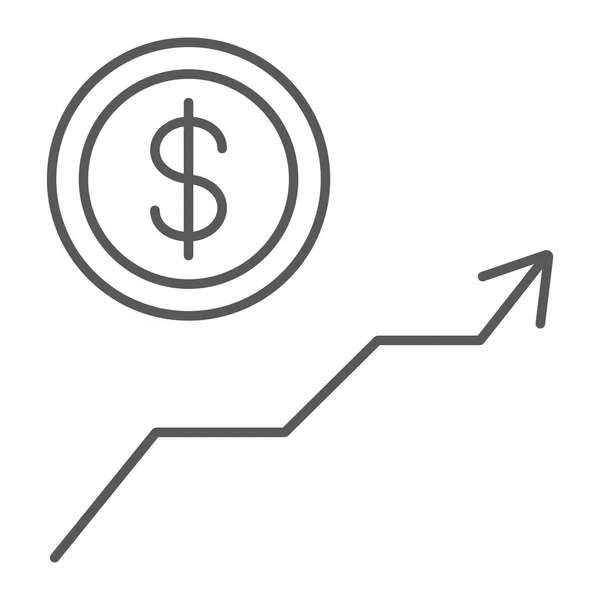 Dollár növekedés vékony vonal ikon, pénzügyi és grafikon, pénzt növelni jel, vektorgrafikus, lineáris szerkezet egy fehér háttér. — Stock Vector
