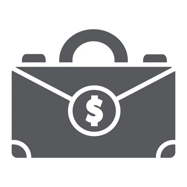 Geld koffer glyph pictogram, tas en business case teken, vector graphics, een effen patroon op een witte achtergrond. — Stockvector