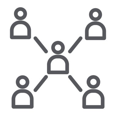 İnsanlar bağlantı satırı simgesi, iletişim ve toplum, toplum işareti, vektör grafikleri, doğrusal model beyaz bir arka plan üzerinde.