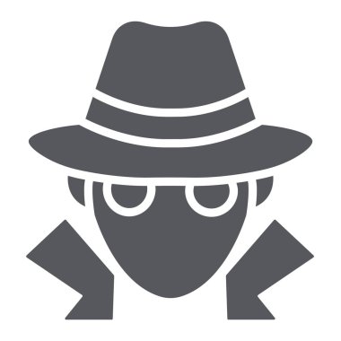 Dolandırıcılık glif simgesi, gizli ve Ajan, casus işareti, vektör grafikleri, beyaz zemin üzerinde sağlam bir desen.