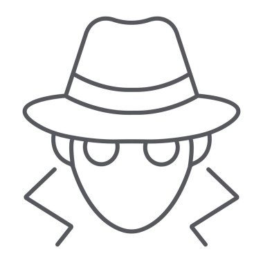 Dolandırıcılık ince çizgi simgesi, gizli ve Ajan, casus işareti, vektör grafikleri, doğrusal model beyaz bir arka plan üzerinde.