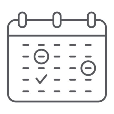 Önemli tarihi ince çizgi simgesi, ay ve gün, takvim işareti, vektör grafikleri, doğrusal model beyaz bir arka plan üzerinde.