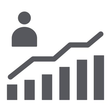 Kariyer büyüme glif simgesi, artış ve diyagramı, kişi ve grafik imzalayın, vektör grafikleri, beyaz zemin üzerinde sağlam bir desen.