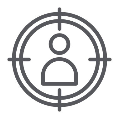 İnsanlar hedef satırı simgesi, hedefleme ve odak, bizzat amaç işareti, vektör grafikleri, doğrusal model beyaz bir arka plan üzerinde.