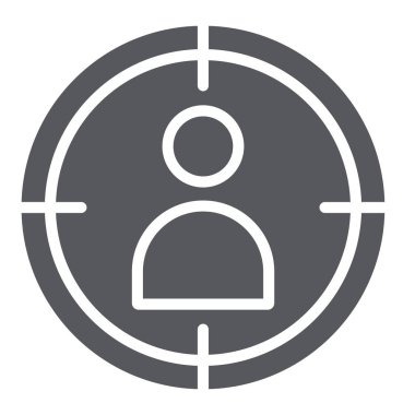 İnsanlar hedef glif simgesini, hedefleme ve odak, bizzat amaç işareti, vektör grafikleri, beyaz zemin üzerinde sağlam bir desen.