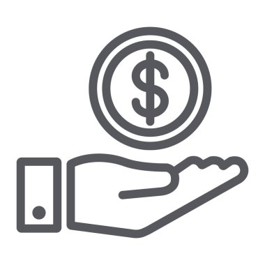 Finansman satırı simgesi, finans ve bankacılık, para el işareti, vektör grafikleri, doğrusal model beyaz bir arka plan üzerinde.