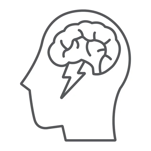 Brainstorm icona linea sottile, creativo e idea, cervello e segno di tuono, grafica vettoriale, un modello lineare su uno sfondo bianco . — Vettoriale Stock