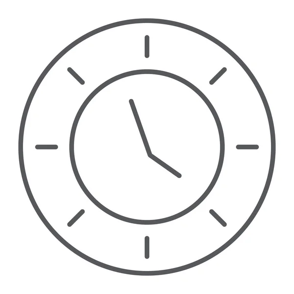 Klockikonen tunn linje, klocka och timme, tid tecken, vektorgrafik, en linjär mönster på en vit bakgrund. — Stock vektor