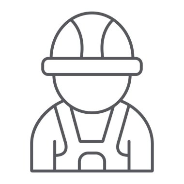 Otomatik mekanik ince çizgi simgesi, araba ve kişi, işareti, vektör grafikleri, doğrusal model beyaz bir arka plan üzerinde.