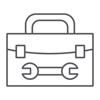 Araç kutusu ince çizgi simgesini, onarım ve bakım, araç kiti işareti, vektör grafikleri, doğrusal model beyaz bir arka plan üzerinde.