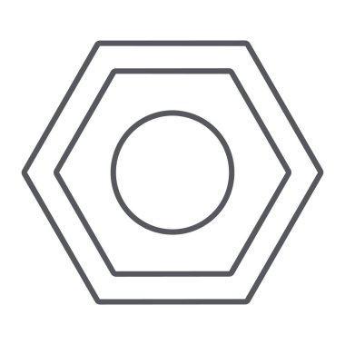 Araba somun ince çizgi simgesi, Oto, onarım, cıvata işareti, vektör grafikleri, doğrusal model beyaz bir arka plan üzerinde.