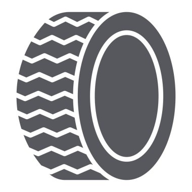 Araba lastiği glif simgesi, Oto, bölüm, tekerlek işareti, vektör grafikleri, beyaz zemin üzerinde sağlam bir desen.