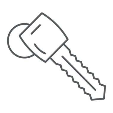 Araba anahtar ince çizgi simgesi, otomatik ve güvenlik, kilidini işareti, vektör grafikleri, doğrusal model beyaz bir arka plan üzerinde.