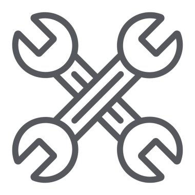 Anahtar makinist satırı simgesi, Oto, araç, çapraz anahtarı işareti, vektör grafikleri, doğrusal model beyaz bir arka plan üzerinde.