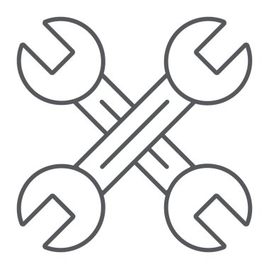 Anahtar makinist ince çizgi simgesi, Oto, araç, çapraz anahtarı işareti, vektör grafikleri, doğrusal model beyaz bir arka plan üzerinde.