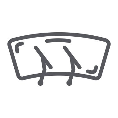 Araba silecekler satırı simgesi, auto ve ön cam, araba fırça işareti, vektör grafikleri, doğrusal model beyaz bir arka plan üzerinde.