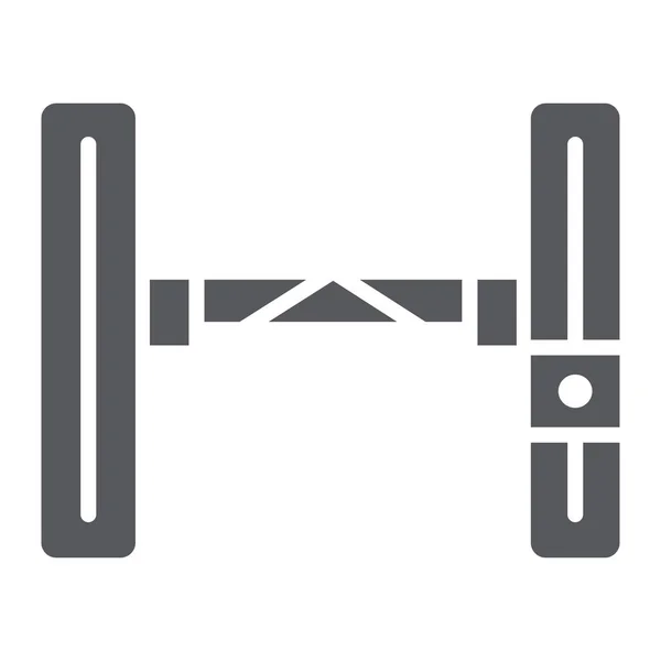 Hydraulische lift auto glyph pictogram, auto en monteur, auto hijs teken, vector graphics, een effen patroon op een witte achtergrond. — Stockvector