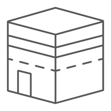 Kabe Mekke ince çizgi simgesi, İslam ve kültür, işareti, vektör grafikleri, doğrusal model beyaz bir arka planda bina.