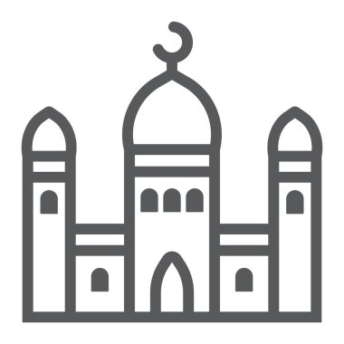 Cami satırı simgesi, İslam ve din, işareti, vektör grafikleri, doğrusal model beyaz bir arka planda bina.