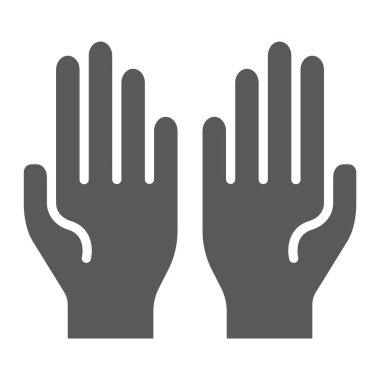 Glif simgesi, inanç ve din, dua el işareti, vektör grafikleri, beyaz zemin üzerinde sağlam bir desen.