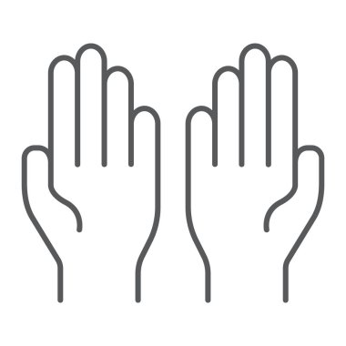 Dua et satırı simgesi, inanç ve din, ince el işareti, vektör grafikleri, doğrusal model beyaz bir arka plan üzerinde.