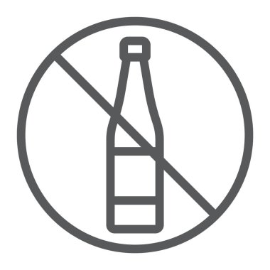 Hiçbir alkol satırı simgesi, içki ve uyarı, alkol yasak imzalayın, vektör grafikleri, doğrusal model beyaz bir arka plan üzerinde.