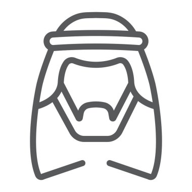 Arap satırı simgesi, erkek ve Müslüman, Arap adam işareti, vektör grafikleri, doğrusal model beyaz bir arka plan üzerinde.