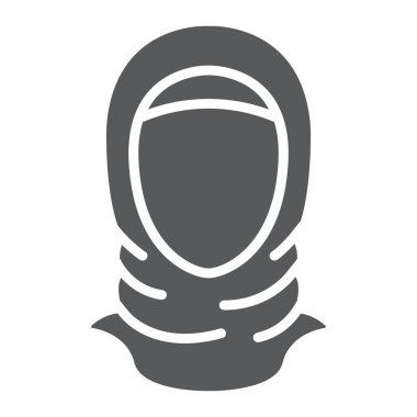 Hijab glif simgesi, Arap ve kadın, islam kız işareti, vektör grafikleri, beyaz zemin üzerinde sağlam bir desen.