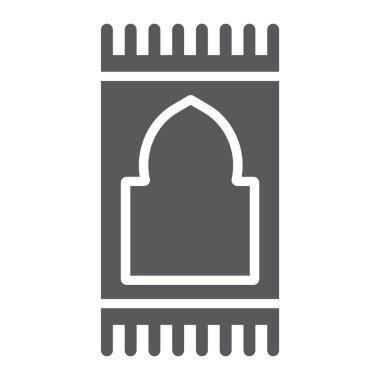 Dua halı glif simgesi, Arapça ve halı, dua yastık işareti, vektör grafikleri, beyaz zemin üzerinde sağlam bir desen.