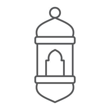 Arapça fener ince çizgi simgesi, ışık ve vektör grafikleri, doğrusal model beyaz bir arka plan üzerinde Müslüman, lamba işareti,.