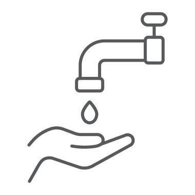 İslam abdest ince çizgi simgesi, Arapça ve dua, el yıkama işareti, vektör grafikleri, doğrusal model beyaz bir arka plan üzerinde.