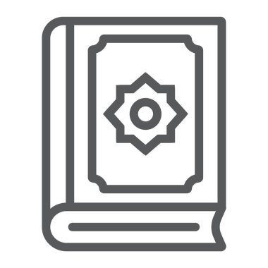 Kur'an-ı Kerim satırı simgesi, islam ve kitap, Kuran'ı işareti, vektör grafikleri, doğrusal model beyaz bir arka plan üzerinde.